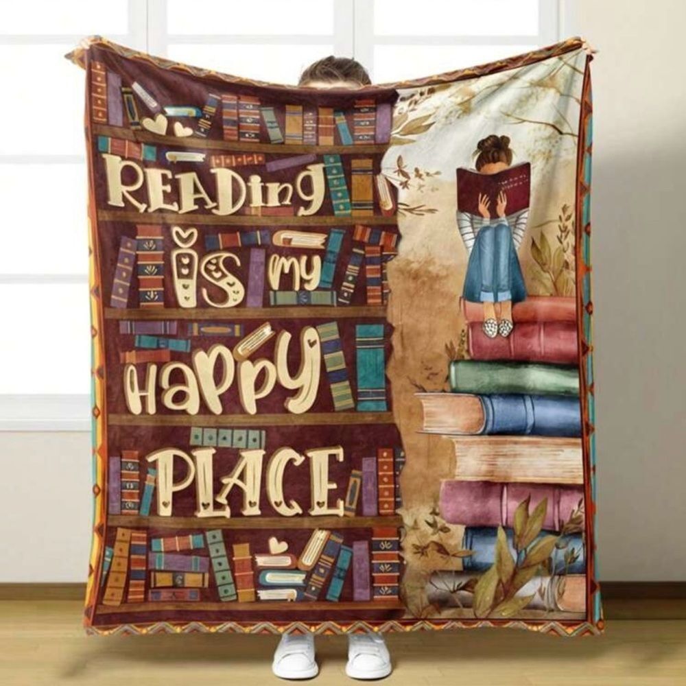 Cozy "Reading Is My Happy Place" Printed‎ Blanket, Super Soft, Warm, 50 x 60 - Picture 9 of 12